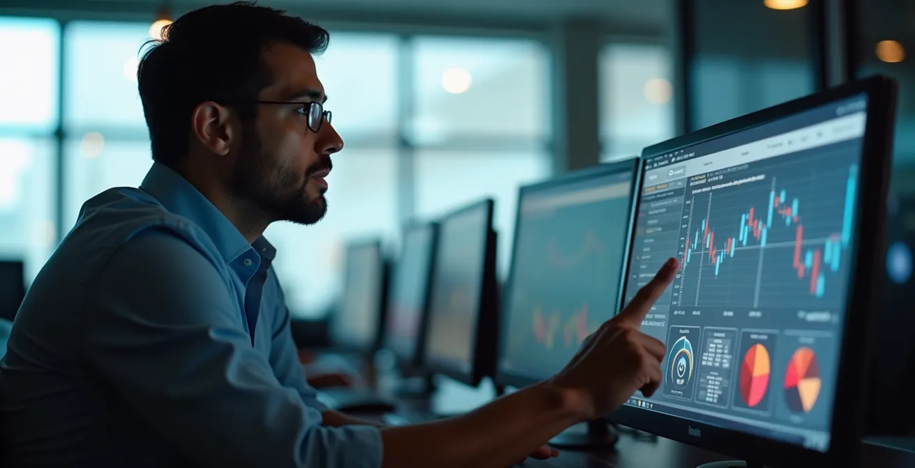 Person receiving real-time inventory alerts on multiple devices in a modern office setting