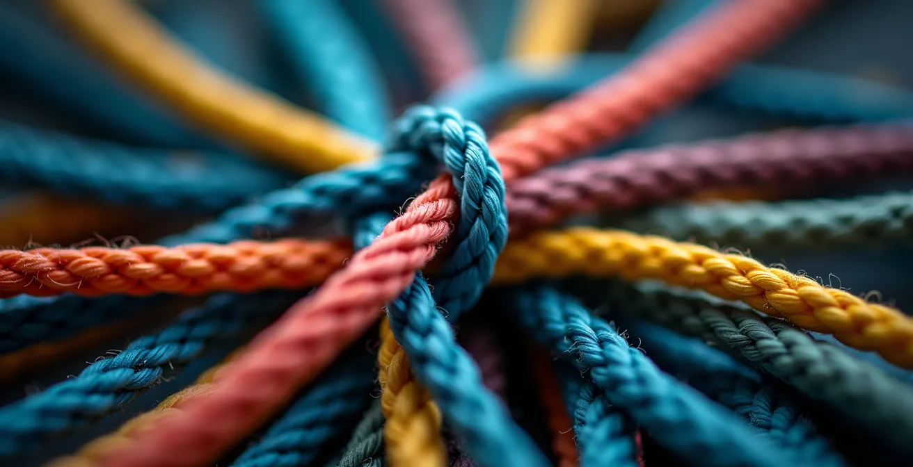 Macro view of tangled decision paths representing analysis paralysis