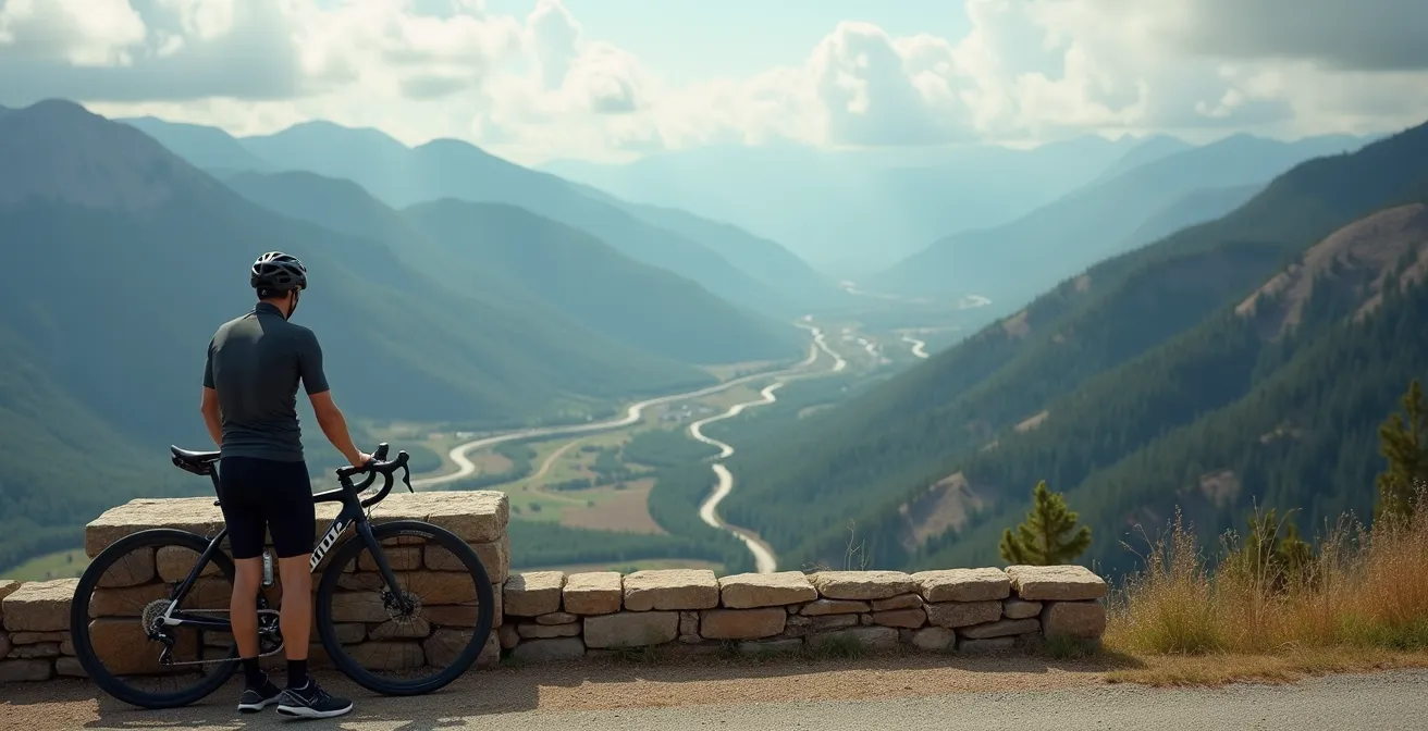 Cyclist examining elevation profiles and terrain maps for route planning