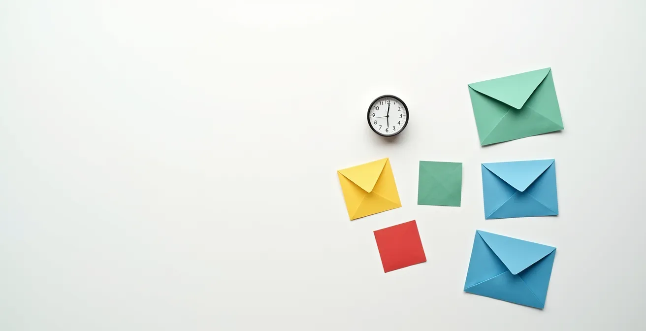 Visual workflow diagram of email management system with time blocks