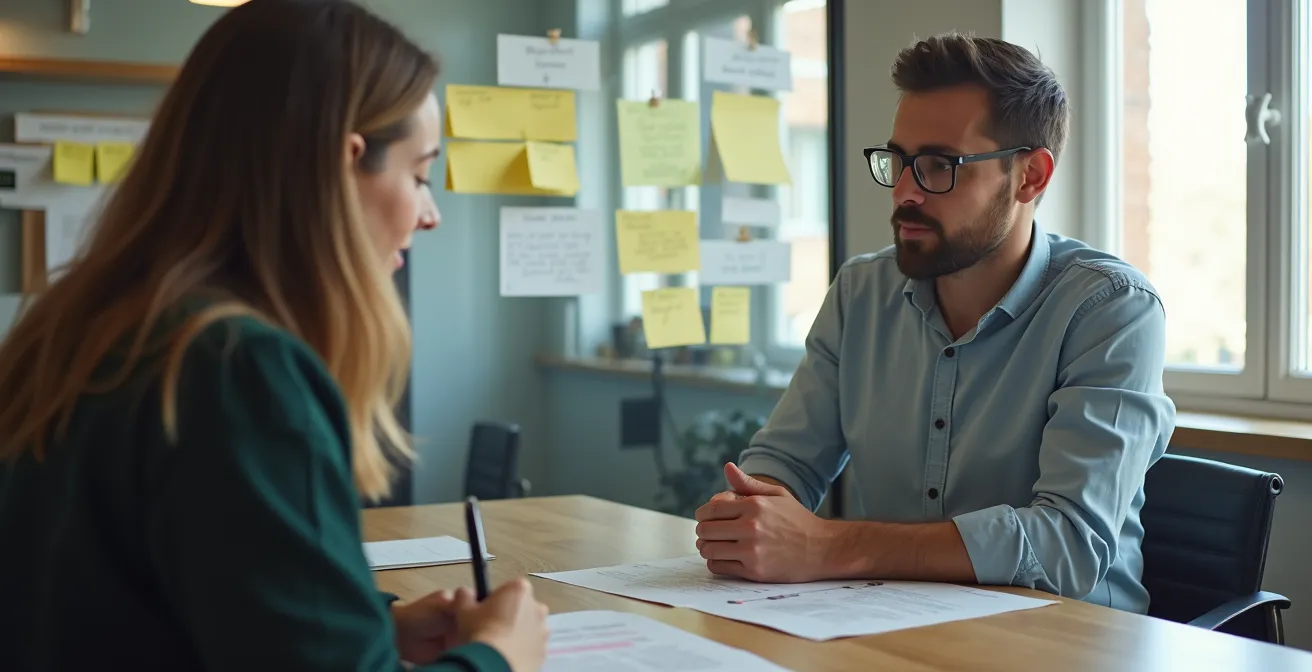 Founder performing manual service testing with early customers in collaborative workspace