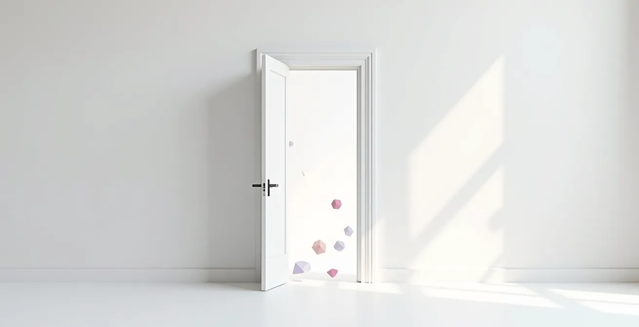 Abstract representation of a fake door test validation experiment with geometric shapes