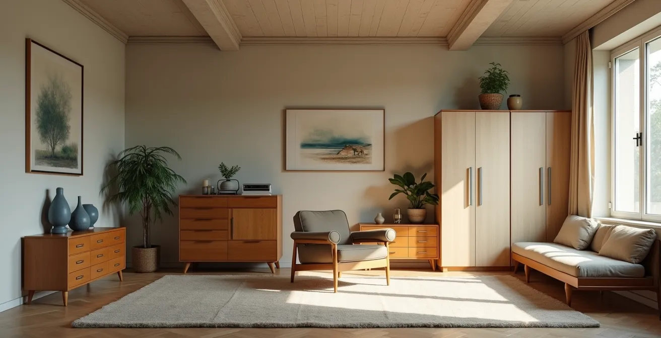 Time-lapse showing modular furniture system evolving through different life stages from an apartment to a family home.
