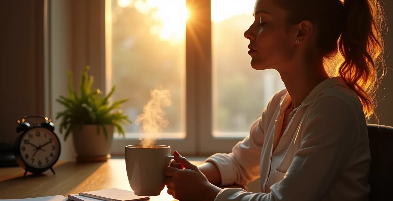 Morning workspace setup showing optimal conditions for peak mental performance
