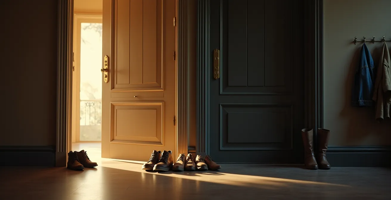 Visual metaphor showing contrast between welcoming and closed social groups