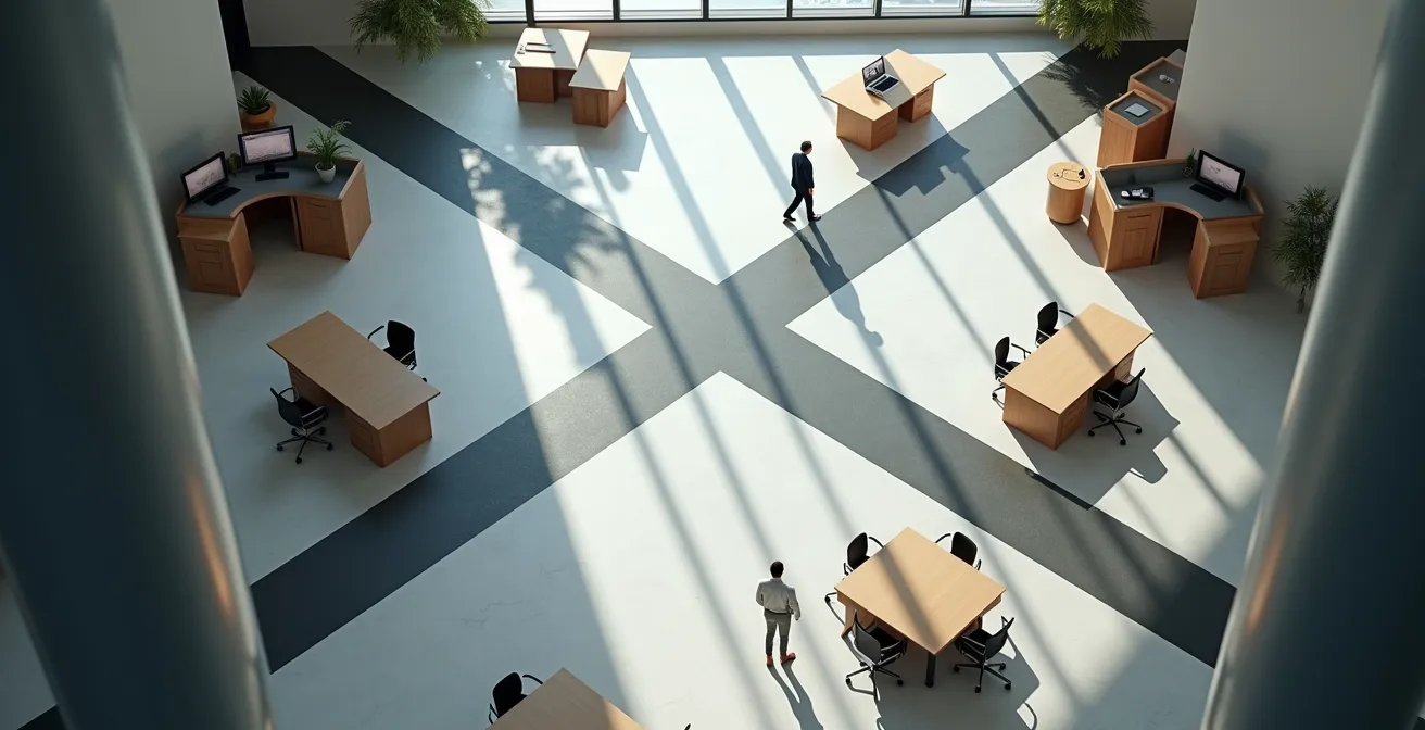 Abstract representation of business model pivot decision point with diverging paths